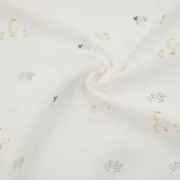 Bamboom Swaddle Muslin - Medium - 75 x 75 - Farm Buddies / Light Sand / Offwhite