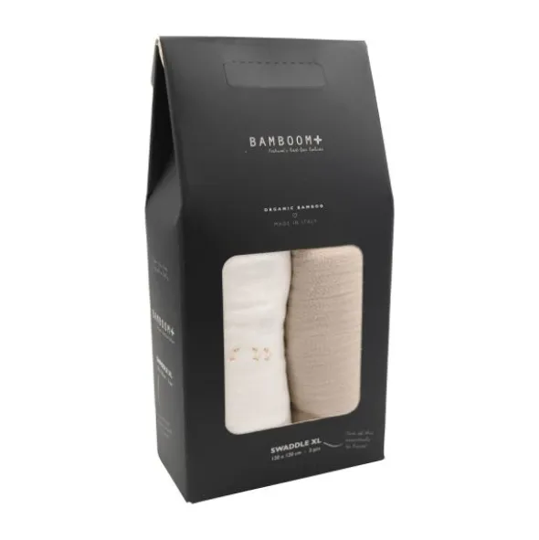 Bamboom Swaddle Muslin - XL - 120 x 120 - Set Of 2 - Farm Buddies / Light Sand