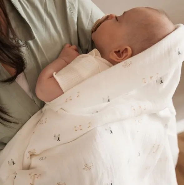 Bamboom Swaddle Muslin - XL - 120 x 120 - Set Of 2 - Farm Buddies / Light Sand