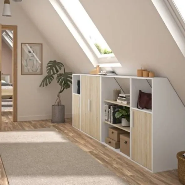 Diagone Onderkast Schuine Wand 2-Deurs - Eik / Wit