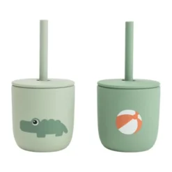 Done By Deer Playground Siliconen Rietjesbeker - 2 Stuks - Green