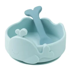 Done By Deer Stick & Stay Bowl & Spoon - Wally - 2-Delig - Blue