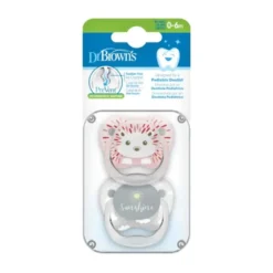 Dr. Brown's Animal Faces Fopspeen Fase 1 Roze / Grijs