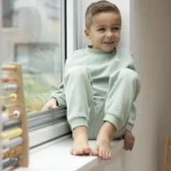 Feetje Wafel Pyjama Groen Melange Mt. 92