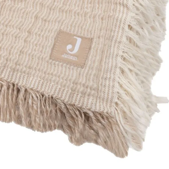 Jollein Deken Ledikant - 120 x 120 cm - Fringe Stripe Biscuit/Ivory GOTS