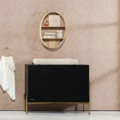 Kidsmill Boutique Babykamer Zwart / Brass | Bed 60 x 120 cm + Commode + Kast 2-Deurs
