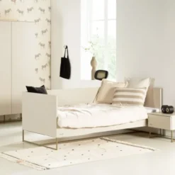 Kidsmill Intense II Kinderkamer Oatmeal / Patinated Brass | Bed 90 x 200 cm + Bureau + Kast 3-Deurs