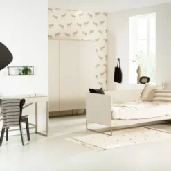 Kidsmill Intense II Kinderkamer Oatmeal / Patinated Brass | Bed 90 x 200 cm + Bureau + Kast 3-Deurs