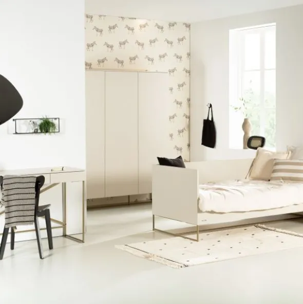Kidsmill Intense II Kinderkamer Oatmeal / Patinated Brass | Bed 90 x 200 cm + Bureau + Kast 3-Deurs