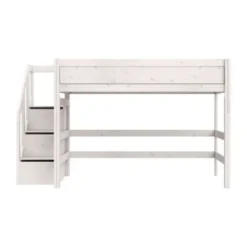 Life Time Hoogslaper Deluxe - White Wash - 152 cm - 120 cm - Met Trapkast