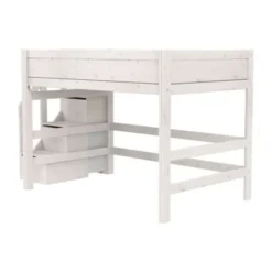 Life Time Hoogslaper Deluxe - White Wash - 152 cm - 120 cm - Met Trapkast