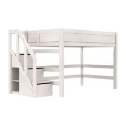 Life Time Hoogslaper Deluxe - White Wash - 152 cm - 120 cm - Met Trapkast