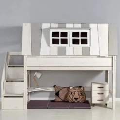 LIFETIME Kidsrooms Halfhoogslaper met Trapkast - My Hangout - Whitewash - 90x200 cm