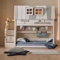 LIFETIME Kidsrooms My Hangout Huisbed Met Trapkast - Premium Rolbodem - White-wash