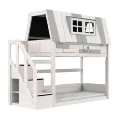 LIFETIME Kidsrooms My Hangout Huisbed Met Trapkast - Premium Rolbodem - White-wash