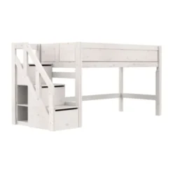 LIFETIME Kidsrooms Original Halfhoogslaper Met Trapkast - Premium Rolbodem - White Wash