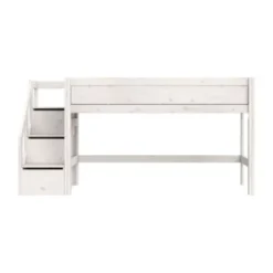 LIFETIME Kidsrooms Original Halfhoogslaper Met Trapkast - Premium Rolbodem - White Wash