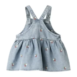 Lil' Atelier Jurk Overall - Medium Blue Denim - Geborduurd - Maat 56