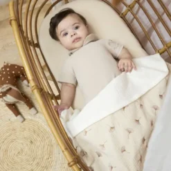 Meyco Baby Gingko Wiegdeken - 75 x 100 cm - Pre-Washed hydrofiel - Soft Sand | Babypark