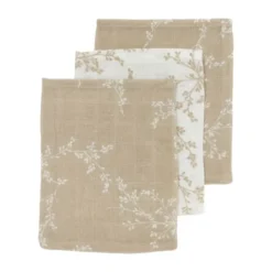 Meyco Baby Uni Washandjes - 3 Stuks - Pre-Washed Hydrofiel - Naturel/Soft Olive/Olive Green