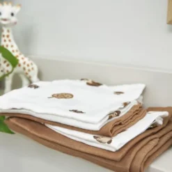 Meyco Baby Uni Washandjes - 3 Stuks - Pre-Washed Hydrofiel - Naturel/Soft Olive/Olive Green