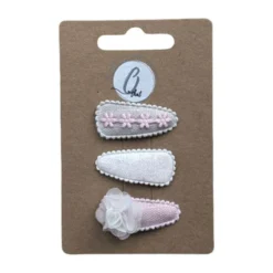 Ootje Kadootje Babyhaarclipjes Chiffon - 3 Stuks - Roze/Glitter/Ecru