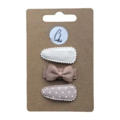 Ootje Kadootje Babyhaarclipjes - 3 Stuks - Taupe/Ivoor/Dot