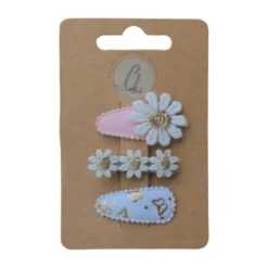 Ootje kadootje Linnen Haarclip - Margrietjes Wit / Vlinder Met Gouden Accent - 3 Stuks
