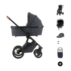 Qute Q‑Rider Plus Kinderwagen 4-in-1 ‑ Denim Blue | Kidsriver Curve Autostoel ‑ Black | Kidsriver Isofix Base