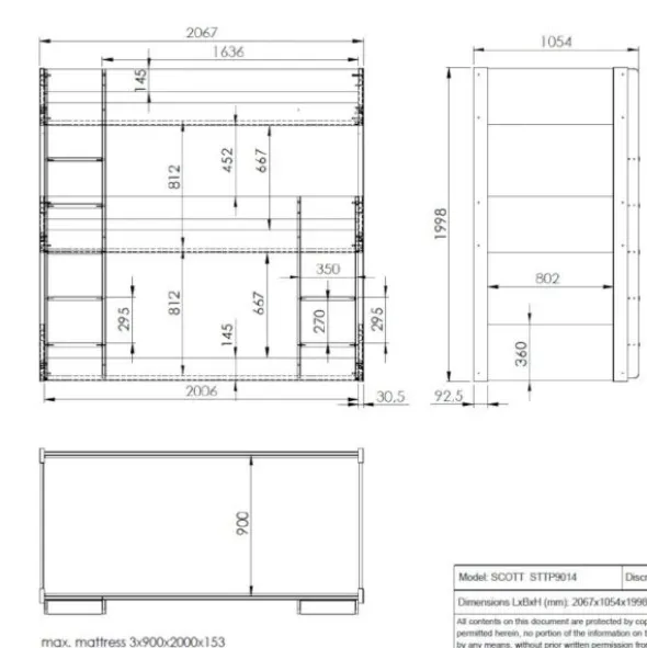 Scott Triple Stapelbed - Wit - 90 x 200 cm