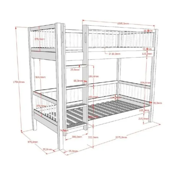 Vipack Forrest Stapelbed - Eik - 90x200 cm